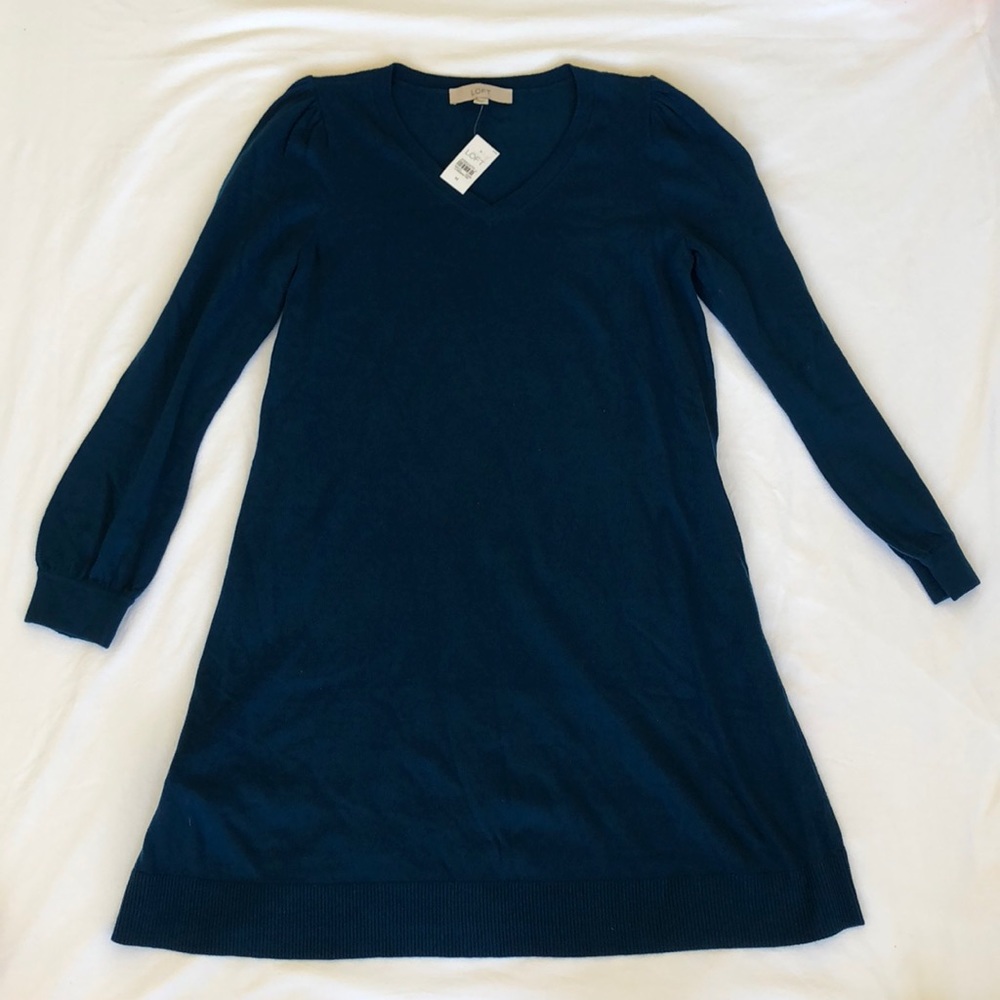 Dark teal v neck sweater dress